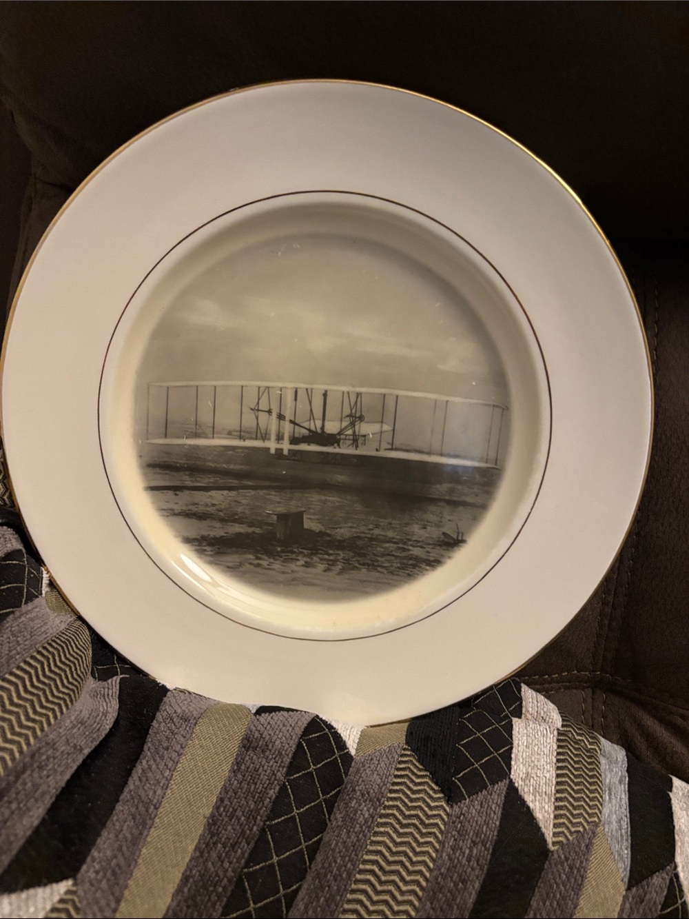 White and Gold Decorative Aviation Photo Dinner Plate. Fred Babbitt